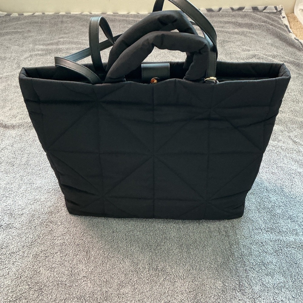 A New Day Black Quilted Padded Nylon Tote Bag NT3038A Travel Work Shoulder Bag